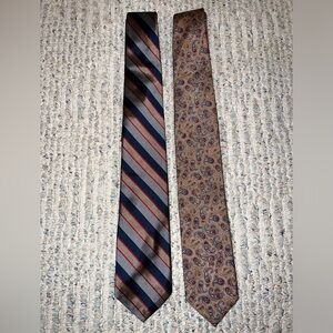Set of 2 Vintage Bill Blass Silk Ties - Brown Striped and Paisley